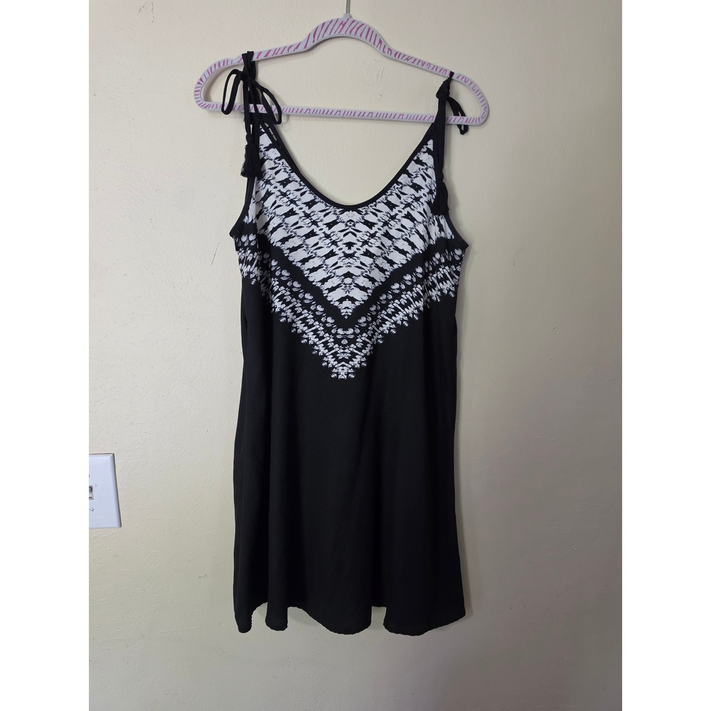 Xhilaration Black White Chevron Tassel Tie Strap Mini Dress Womens Medium